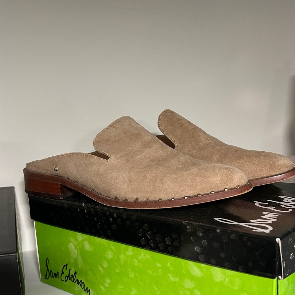Sam Edelman Women’s Tan Suede Slip-On Mules